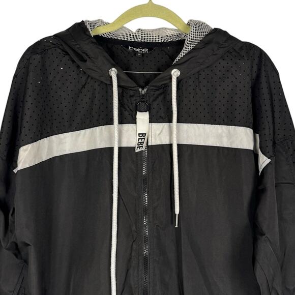 New Bebe Active Sportswear Lightweight Windbreaker Hooded Full Zip Jacket Sz XL - Picture 8 of 11